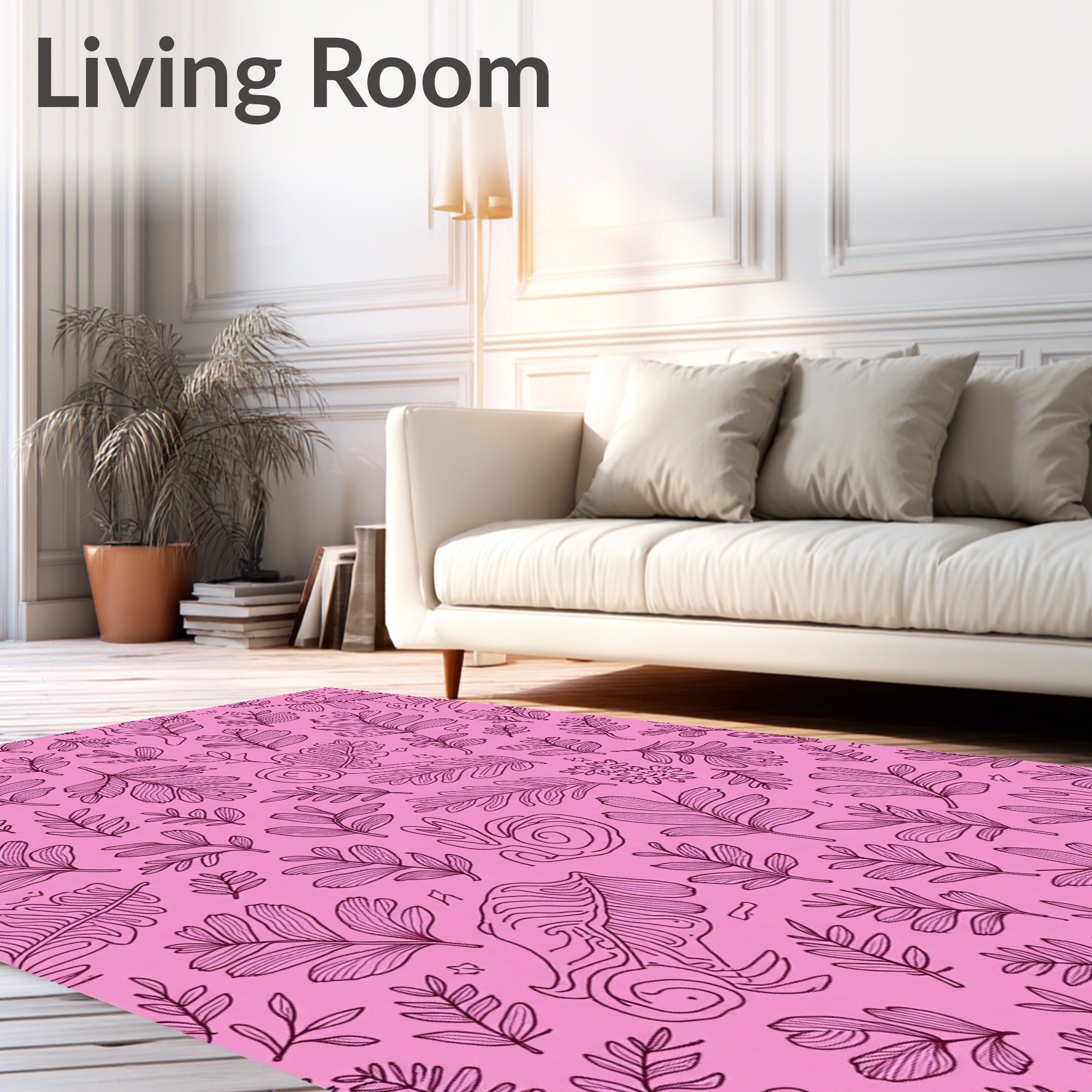 Pink Botanical Line Art Rug