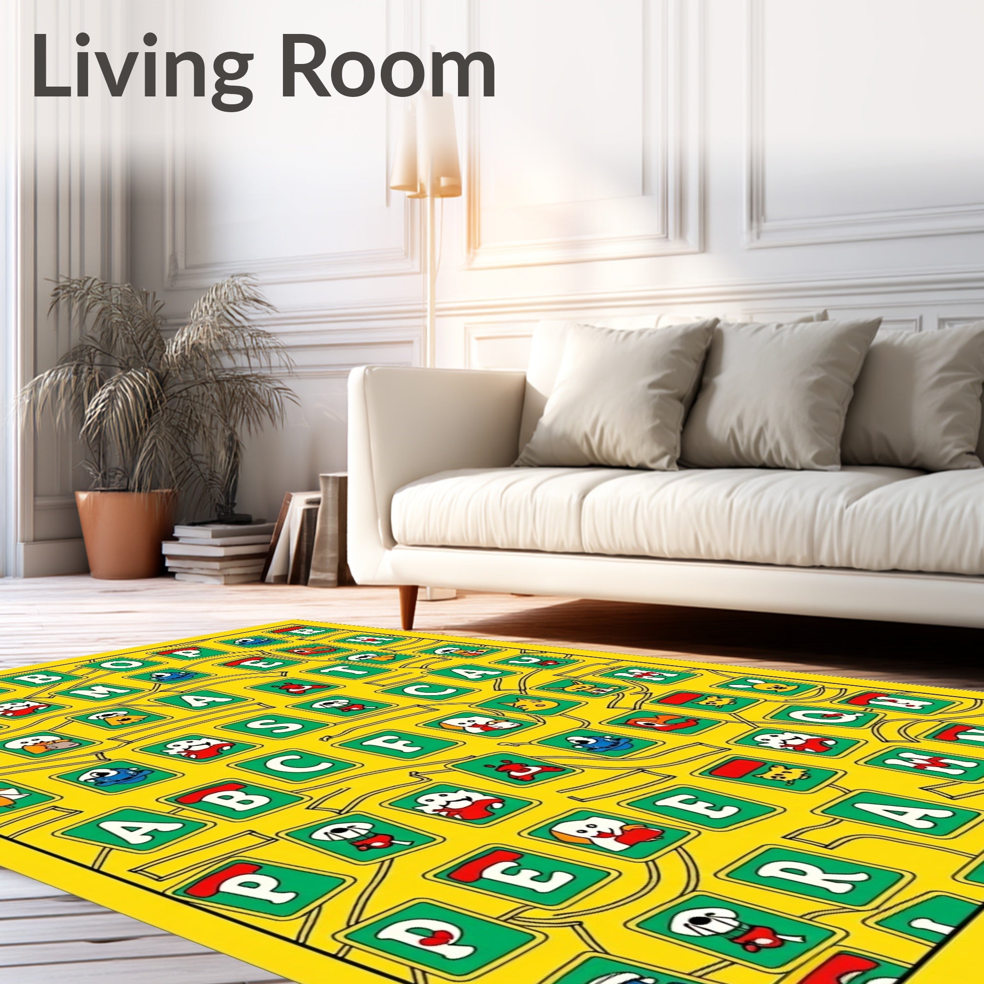 Alphabet Tiles Colorful Character Collage Rug