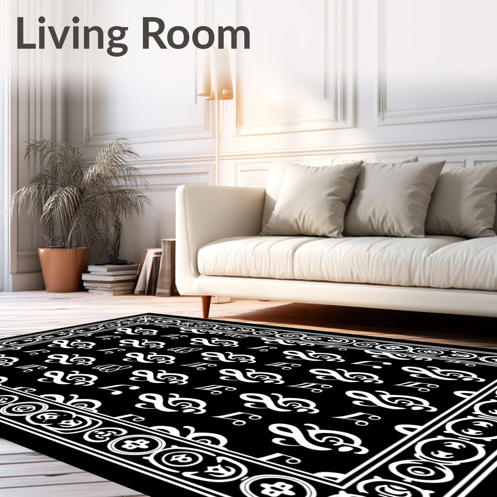 Black and white treble clef notes Rug