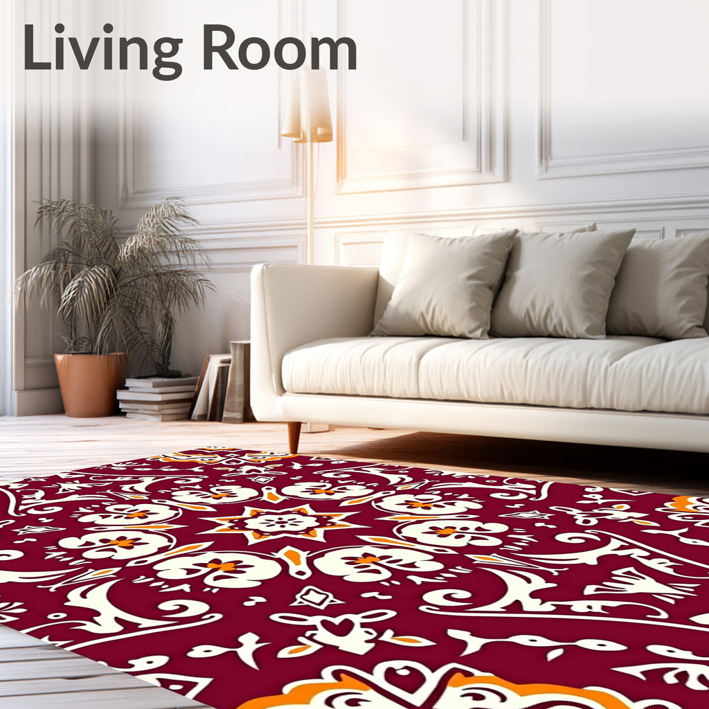 Deep Crimson Floral Medallion Symmetry Rug