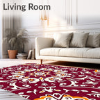 Deep Crimson Floral Medallion Symmetry Rug