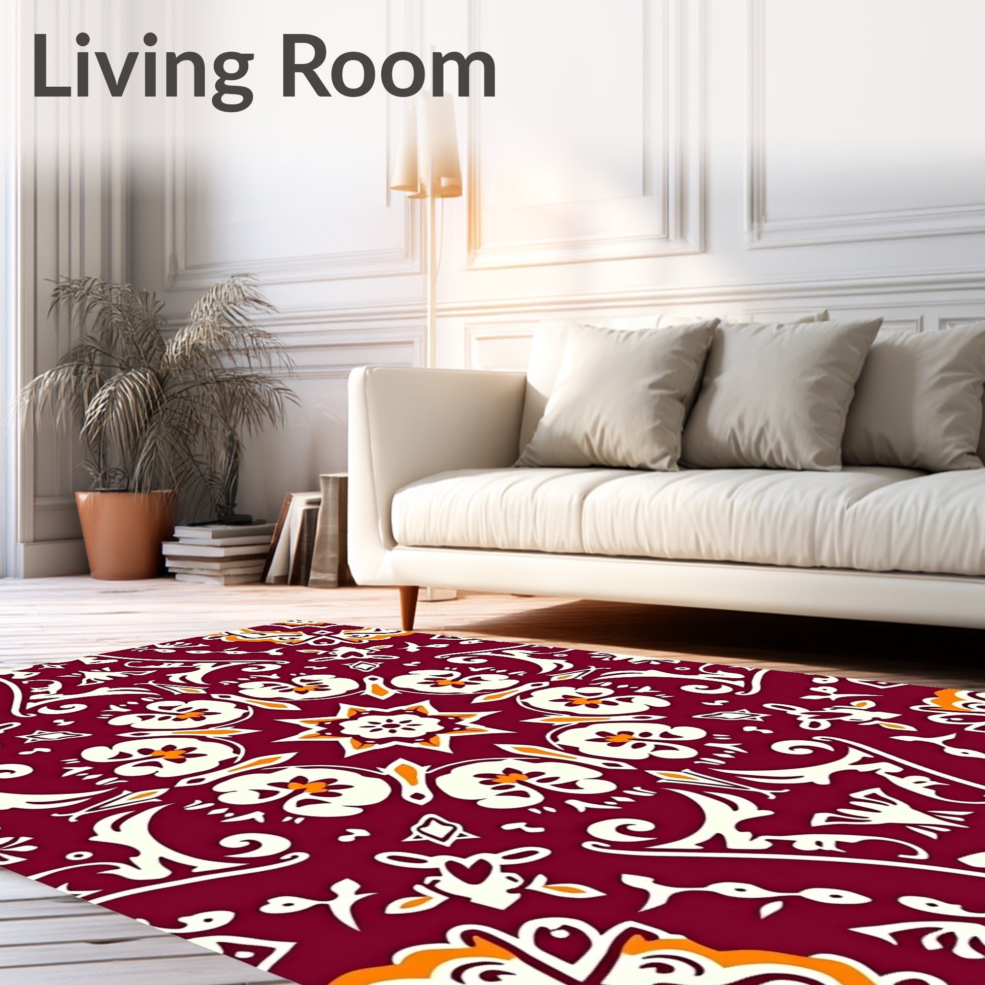 Deep Crimson Floral Medallion Symmetry Rug