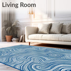 Deep Blue Swirling Ink Waves Rug