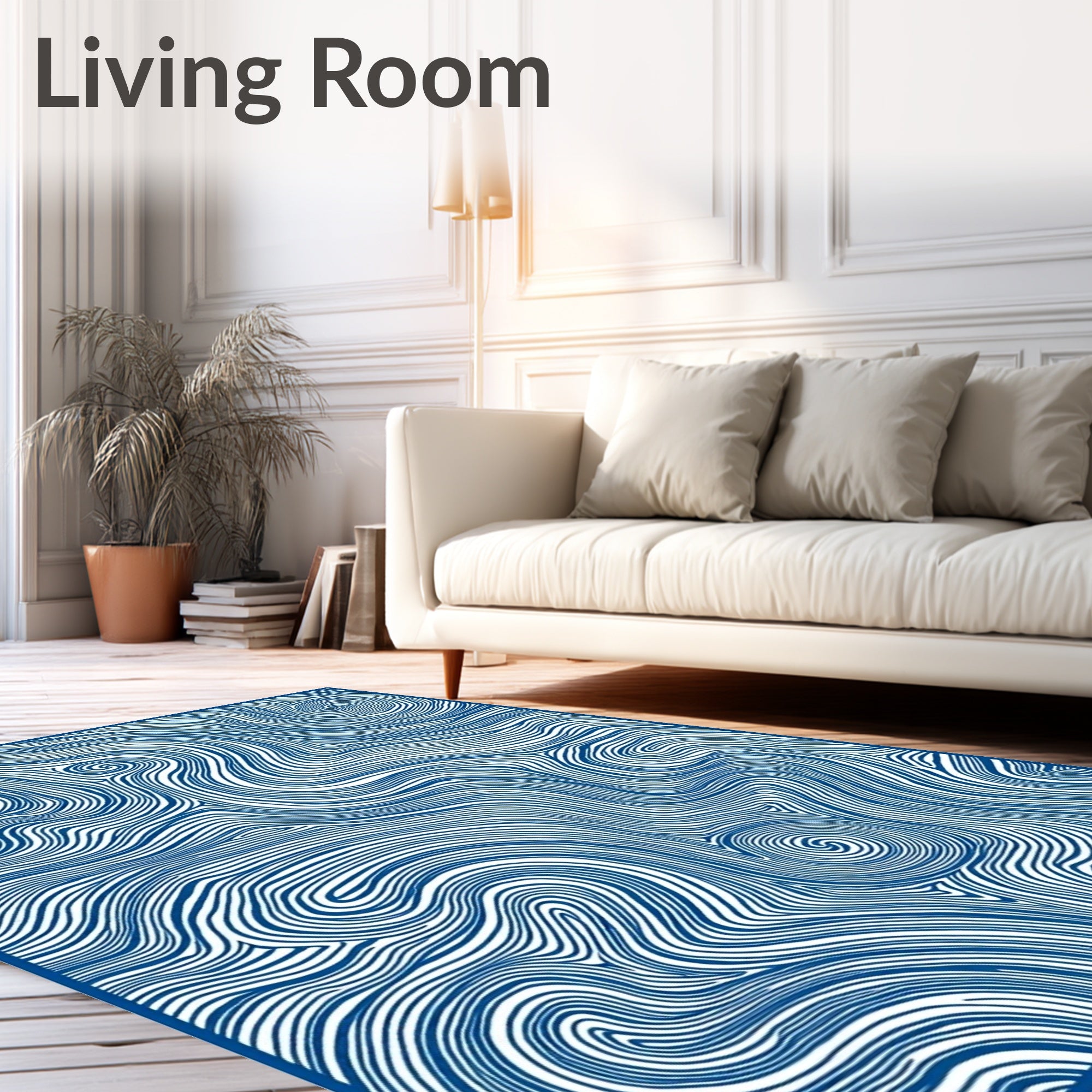 Deep Blue Swirling Ink Waves Rug