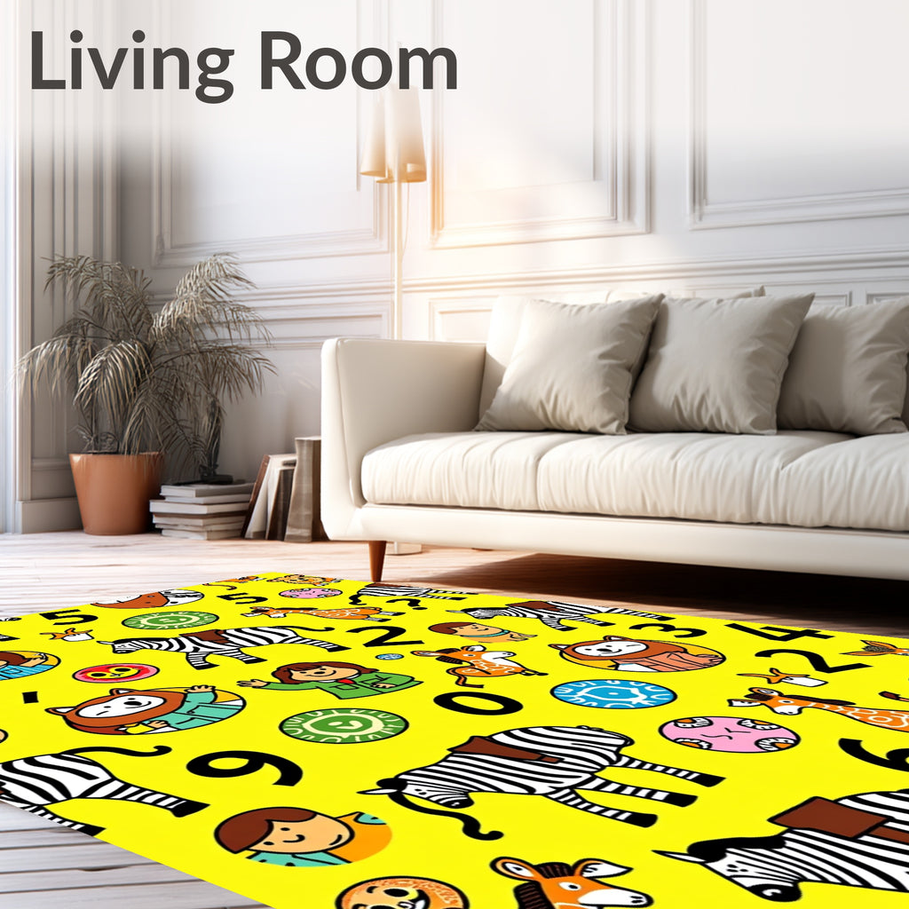 Playful Animals and Numbers Yellow Rug