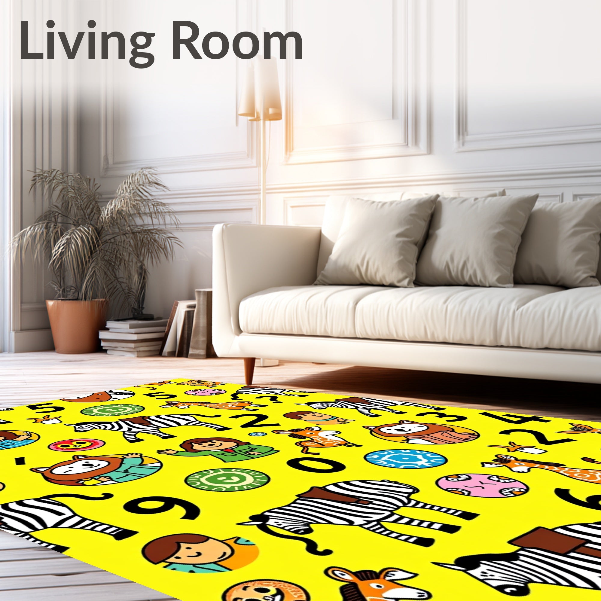 Playful Animals and Numbers Yellow Rug