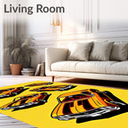 Vintage Orange Black Stripe Muscle Cars Rug