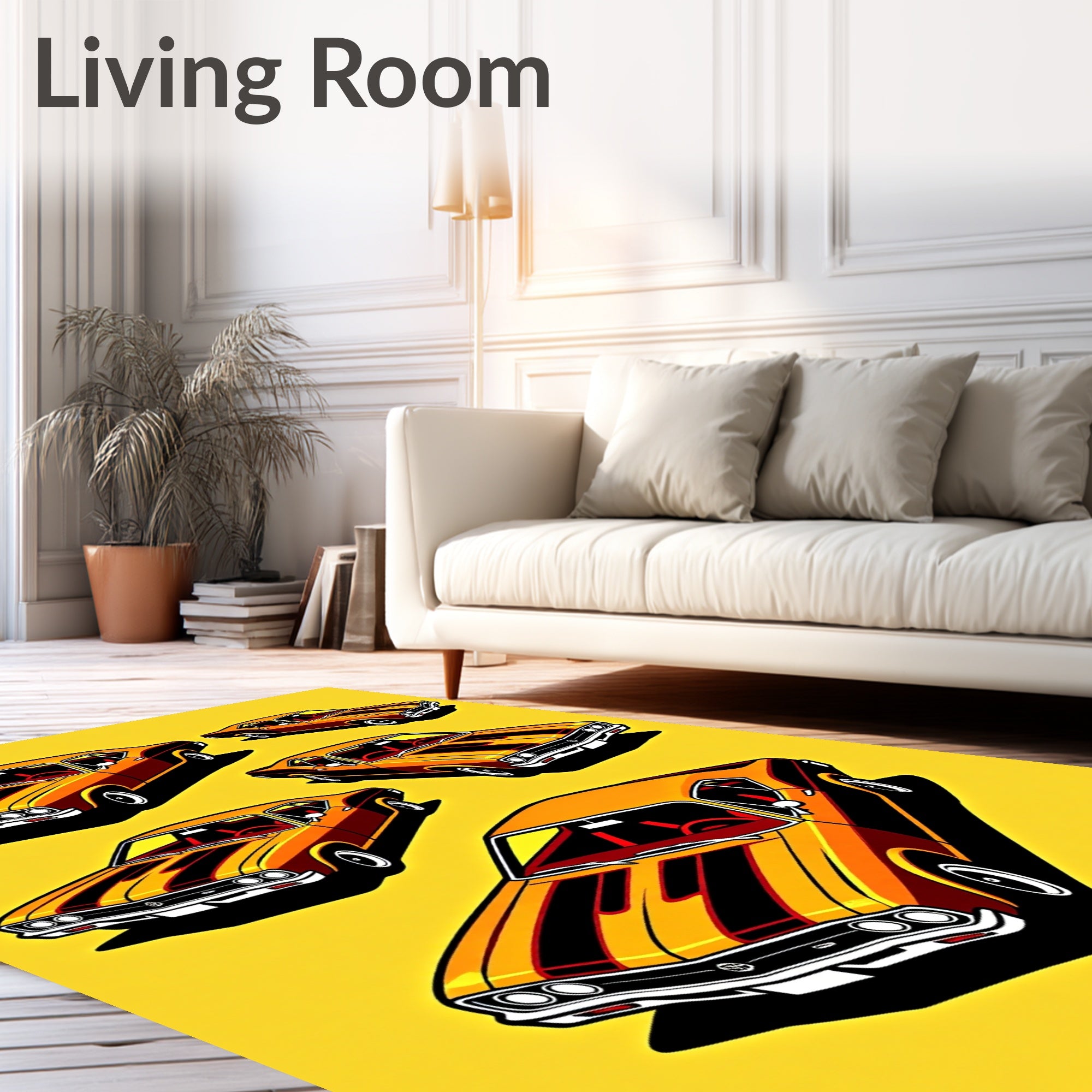 Vintage Orange Black Stripe Muscle Cars Rug