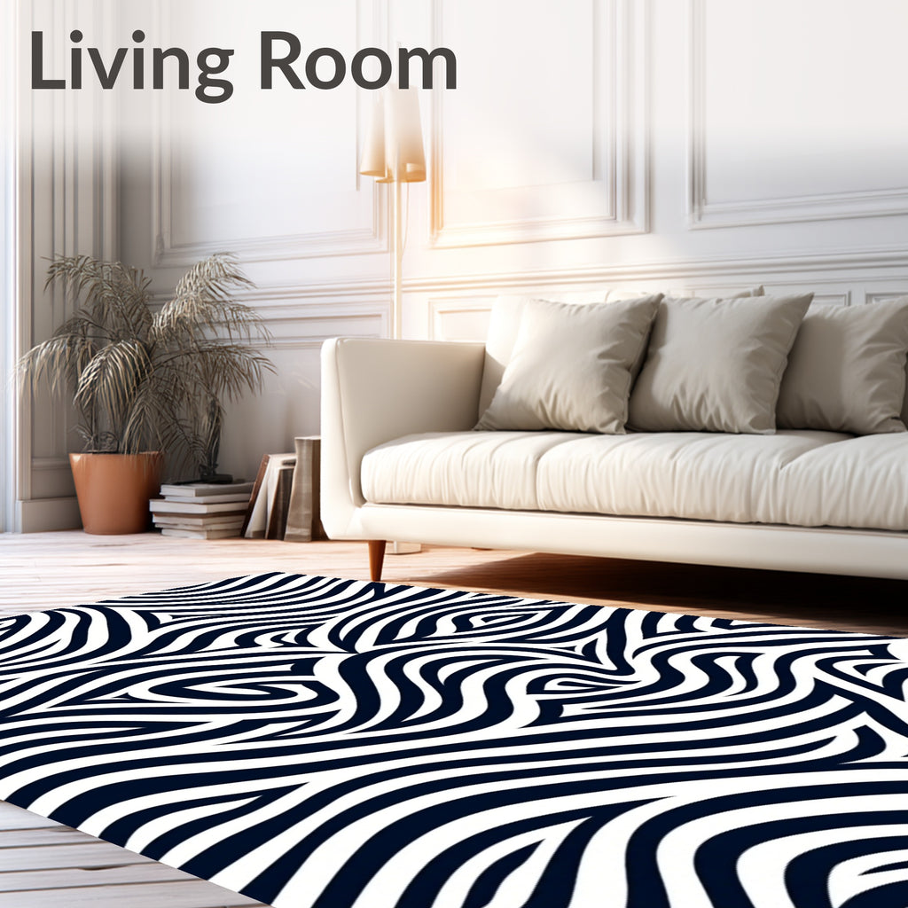 Dark Blue Swirling Abstract Stripe Rug