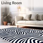 Dark Blue Swirling Abstract Stripe Rug