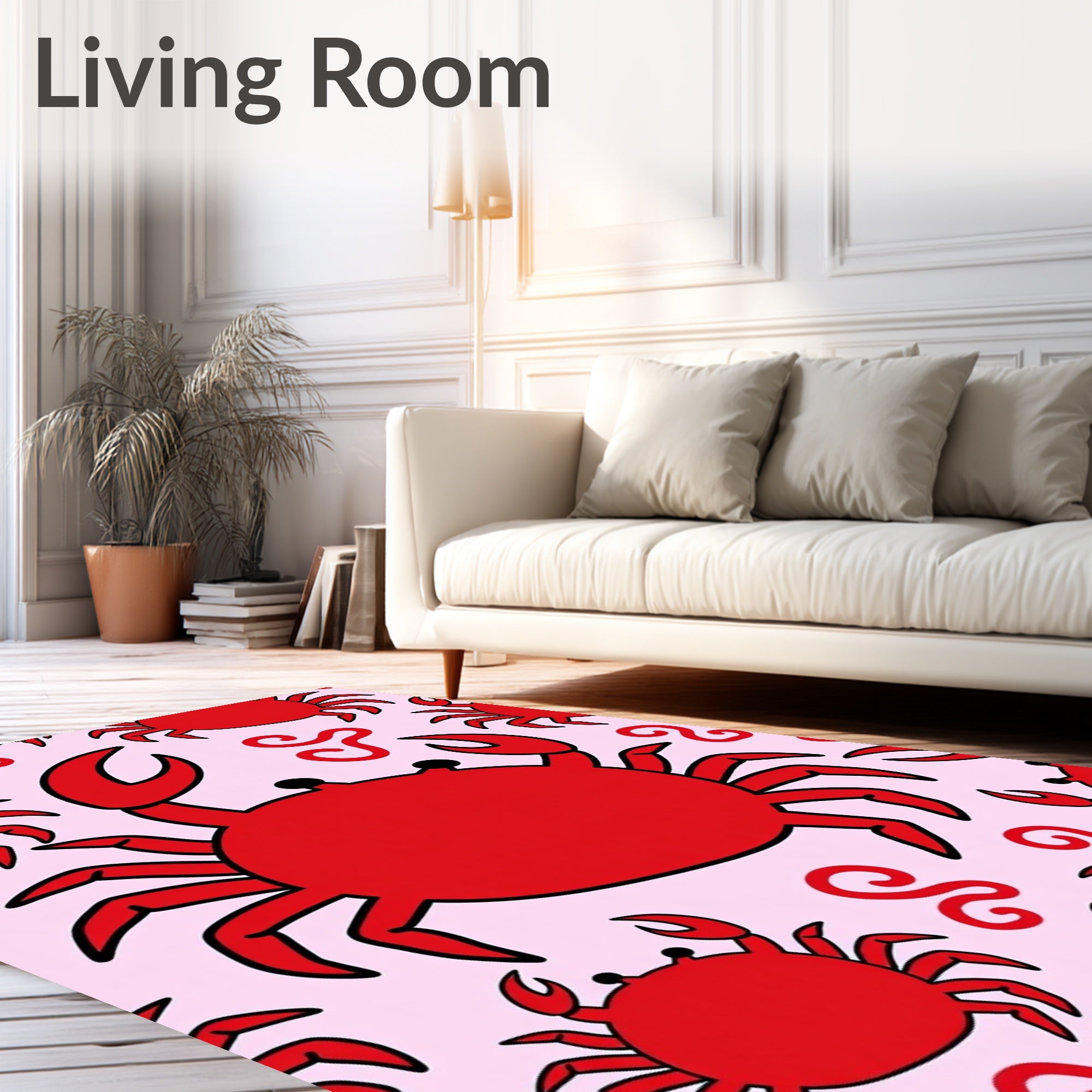 Red Crab Whimsical Swirl Background Rug