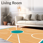 Wood Court Teal Circle Lines Rug