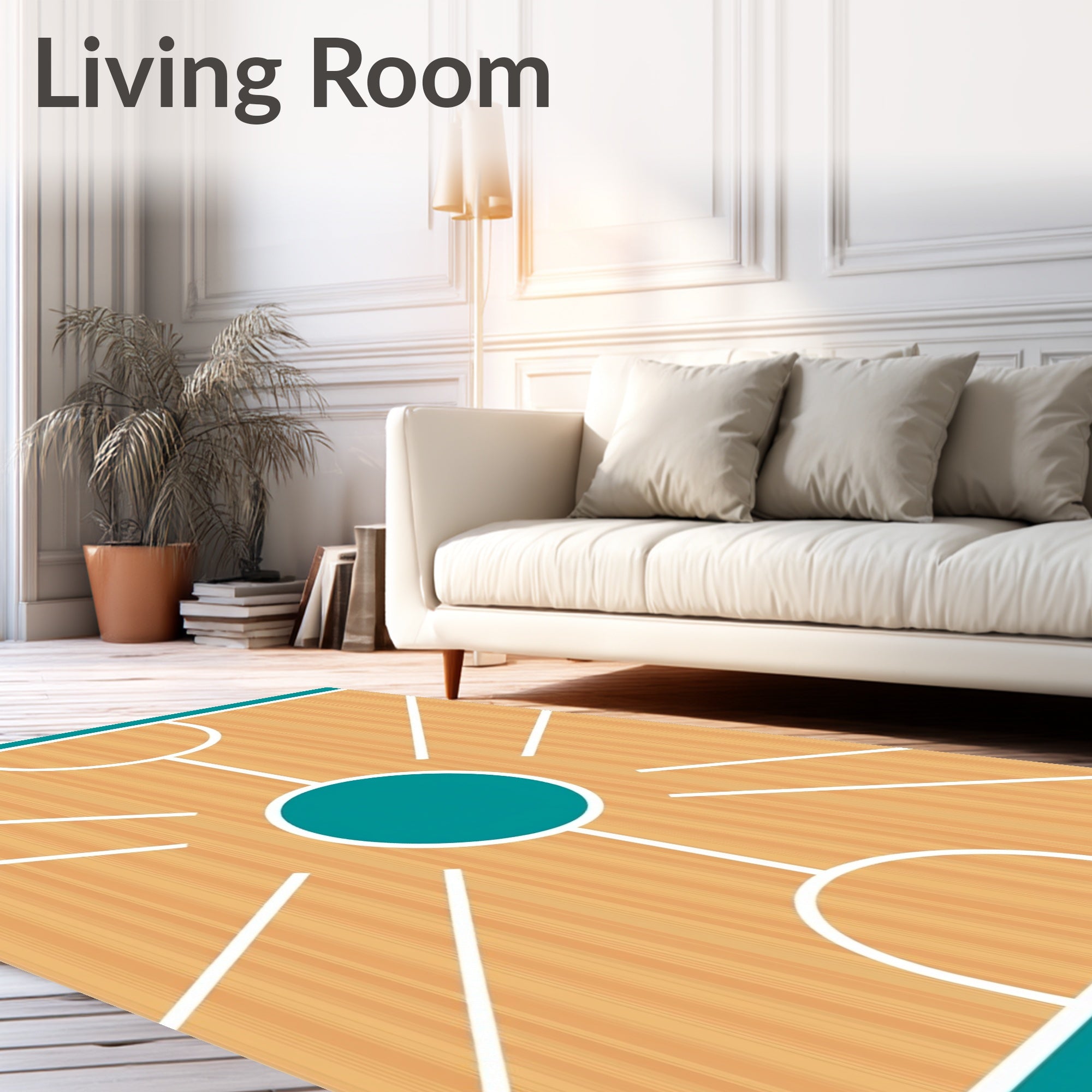 Wood Court Teal Circle Lines Rug