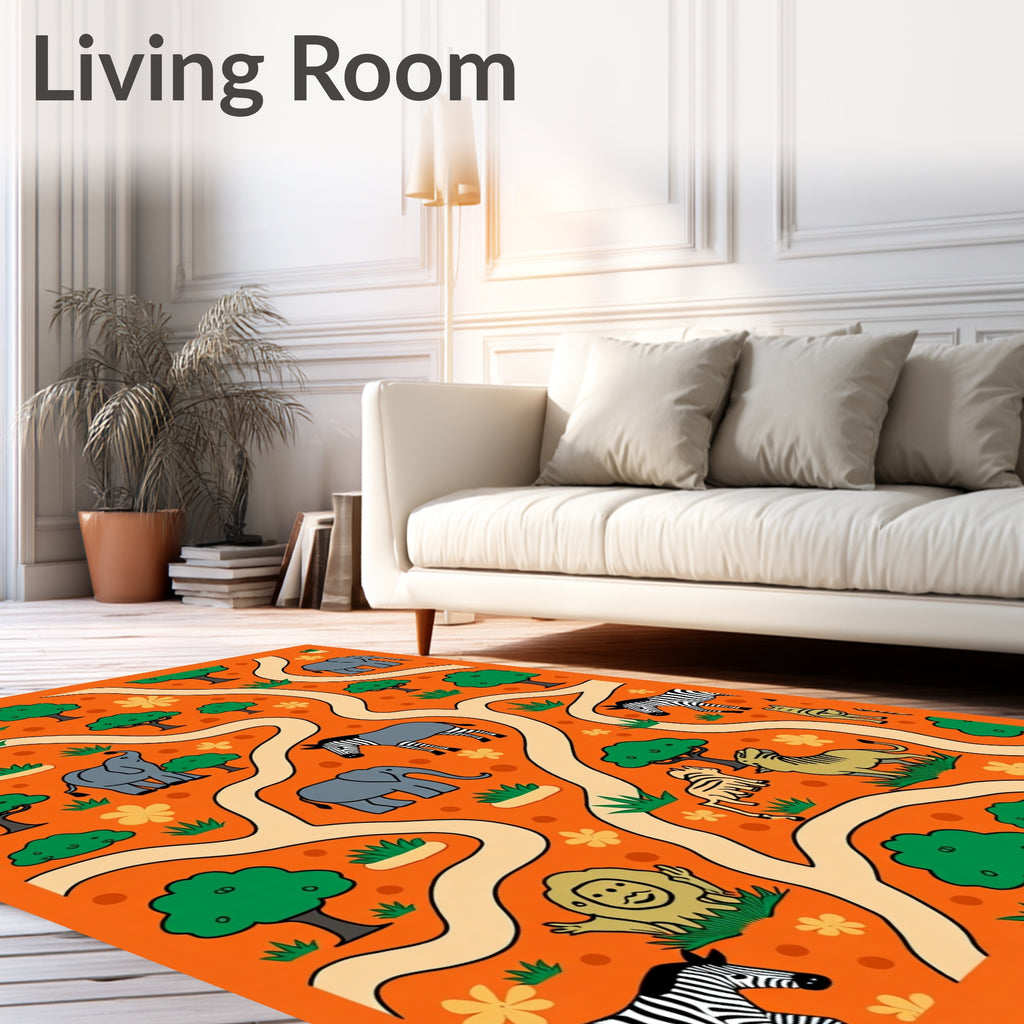 Savannah Orange Animal Herd Maze Rug
