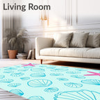 Aqua Starfish Shell Collage Rug