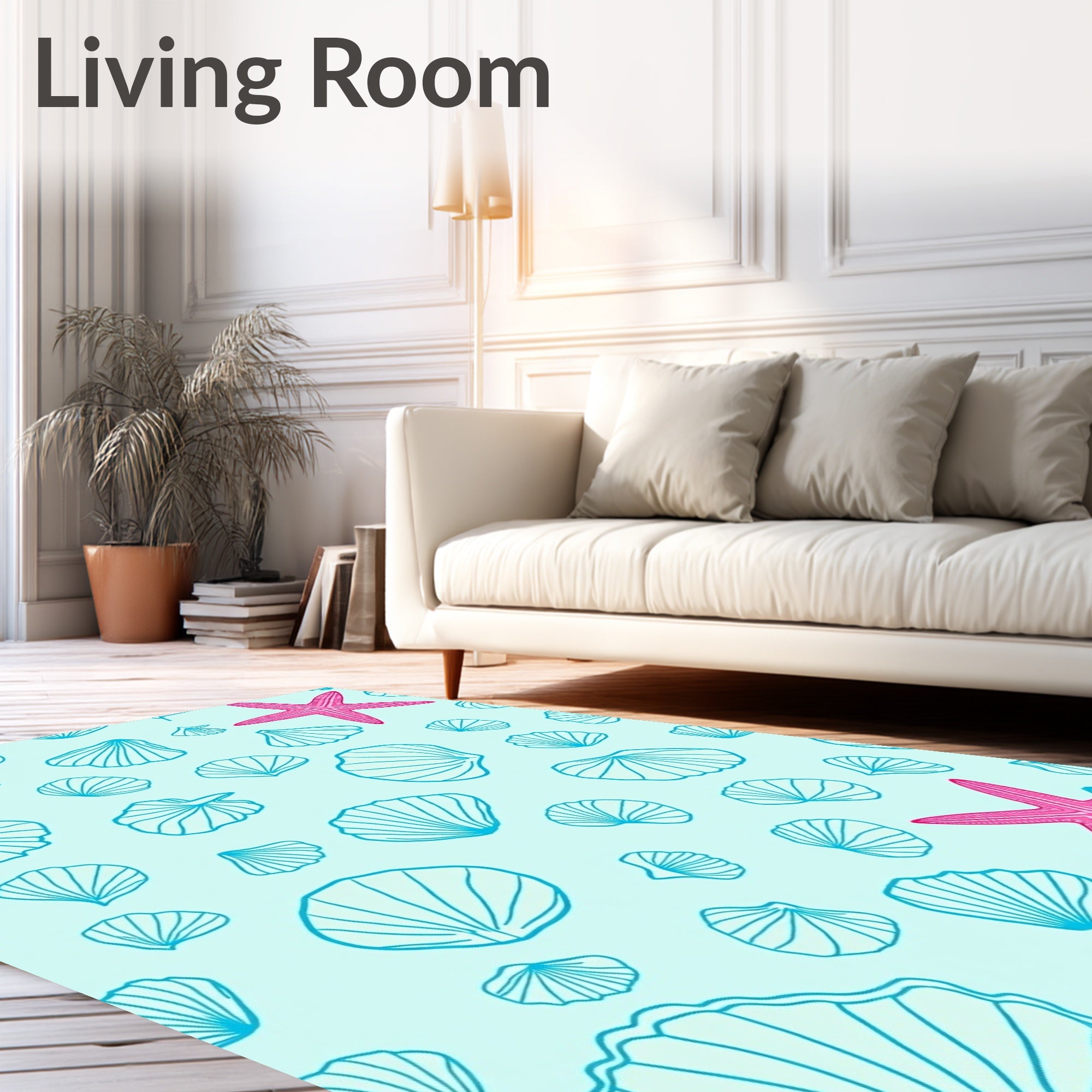 Aqua Starfish Shell Collage Rug