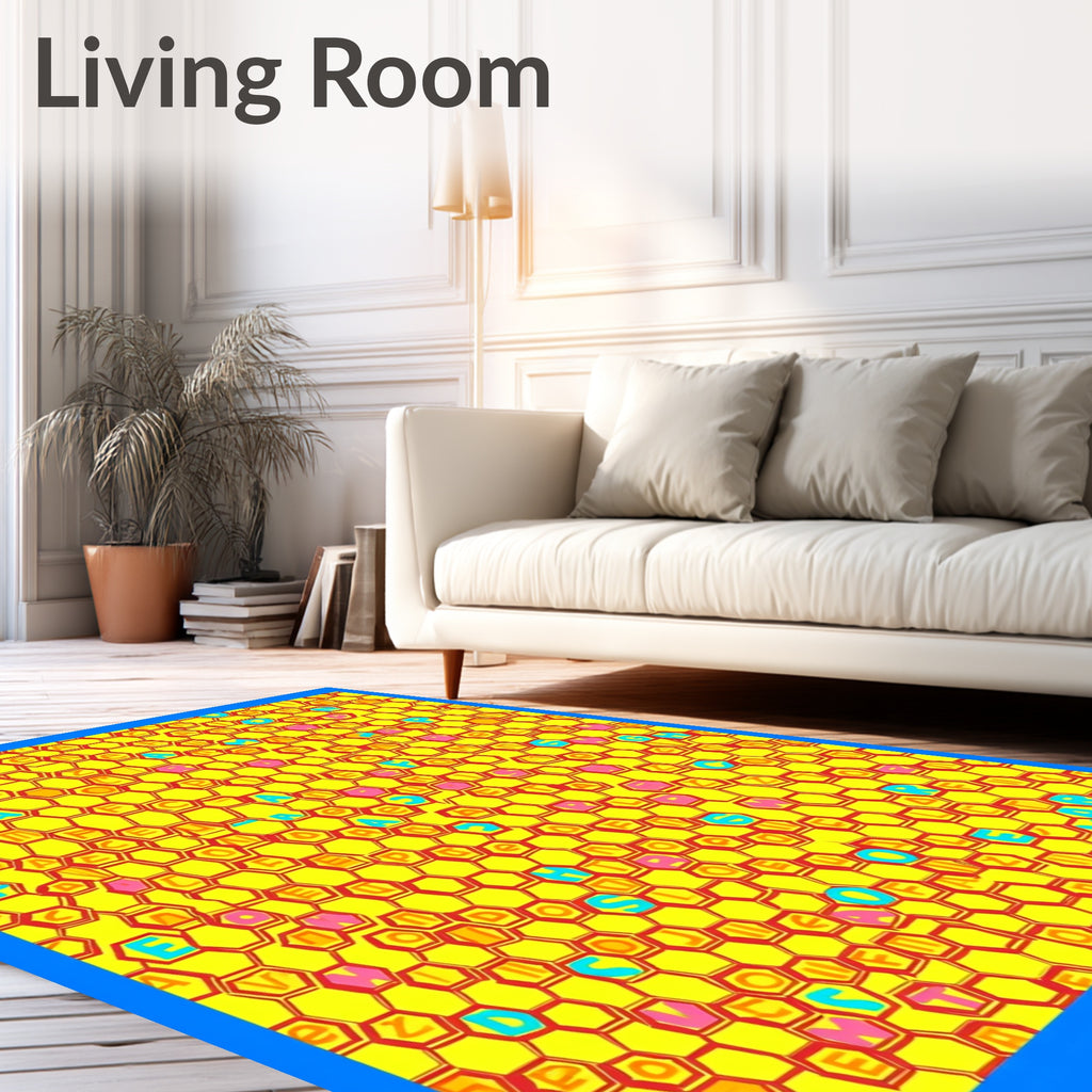 Vibrant Yellow Hexagonal Alphabet Rug