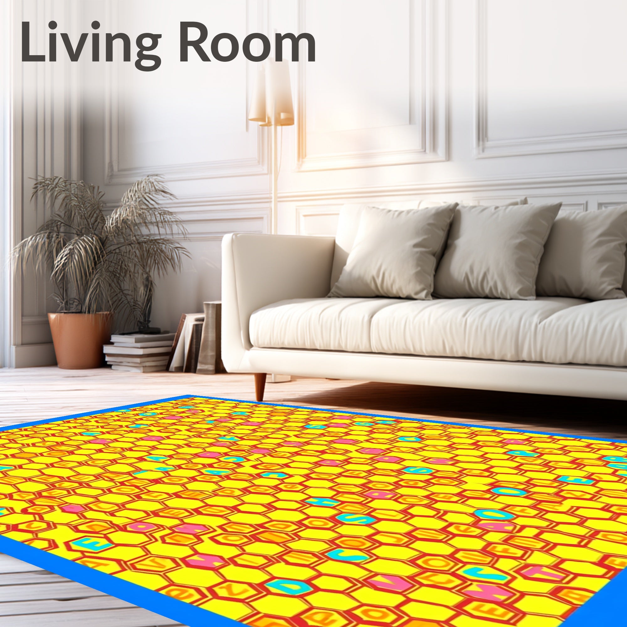 Vibrant Yellow Hexagonal Alphabet Rug