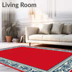 Crimson Cream Navy Scrollwork Border Rug