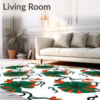 Vibrant Green Orange Floral Vine Rug