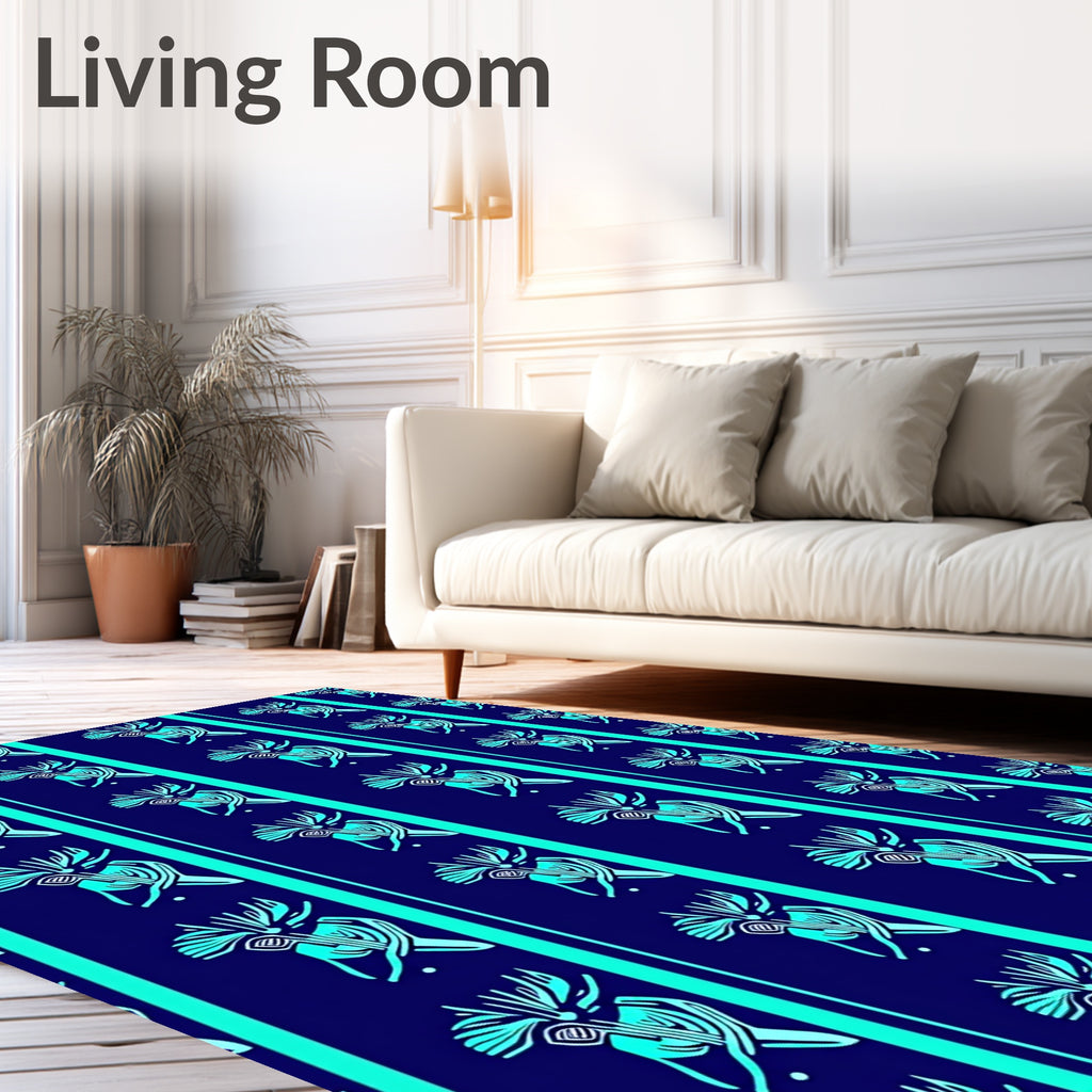 Teal Abstract Floral Stripe Rug