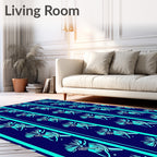 Teal Abstract Floral Stripe Rug