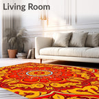 Vibrant Red Orange Sunburst Mandala Rug