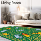 Emerald Green Lion Elephant Swirls Rug