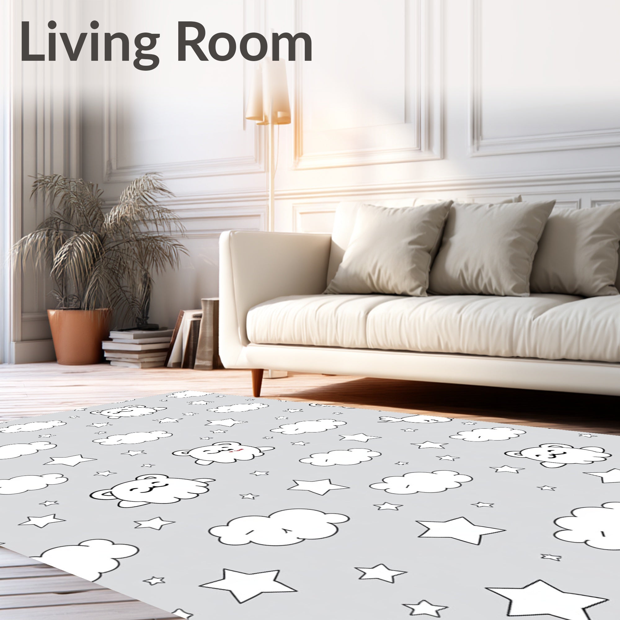 Cute Cloud Bear Starry Night Gray Rug