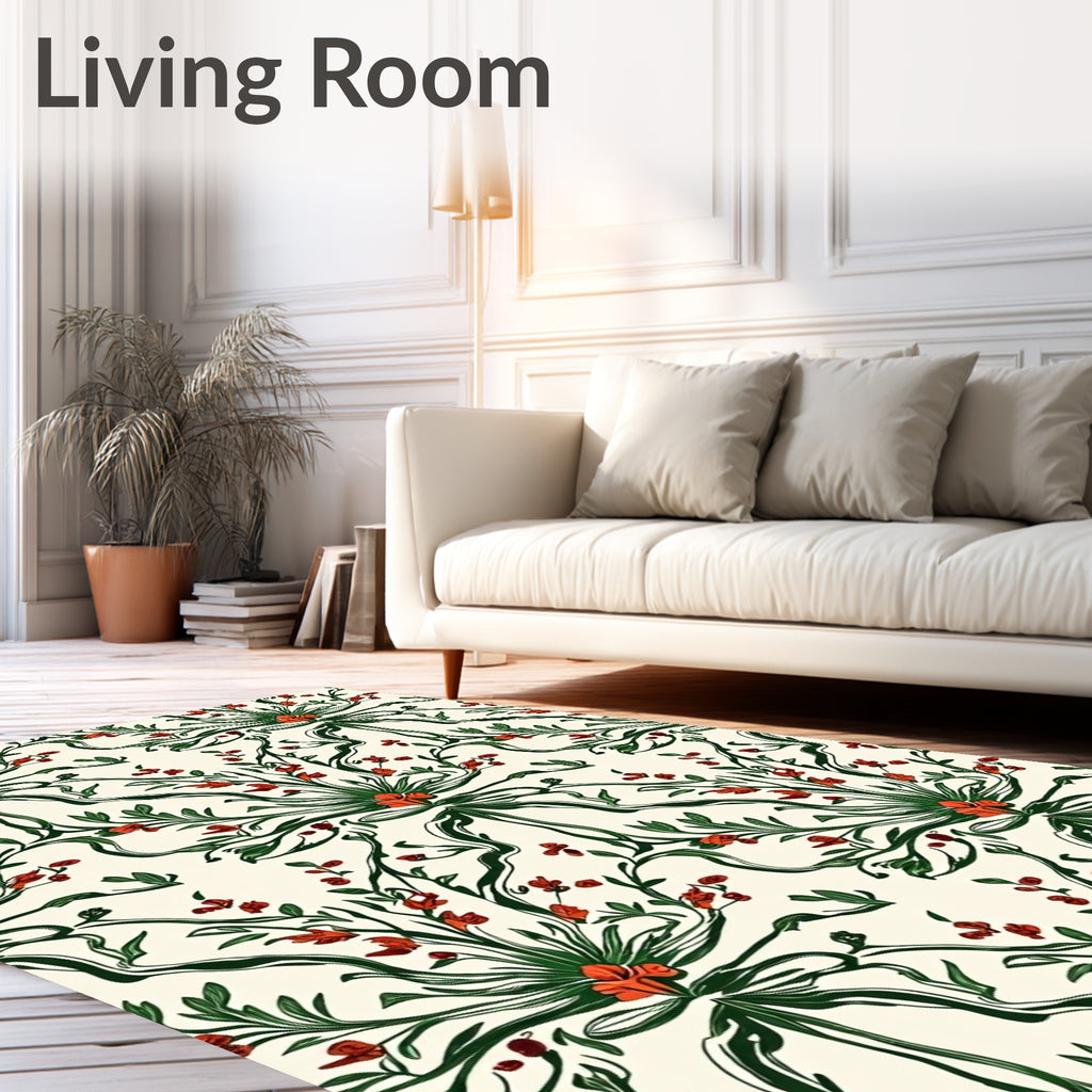 Whimsical Red Floral Ribbon Vines Rug