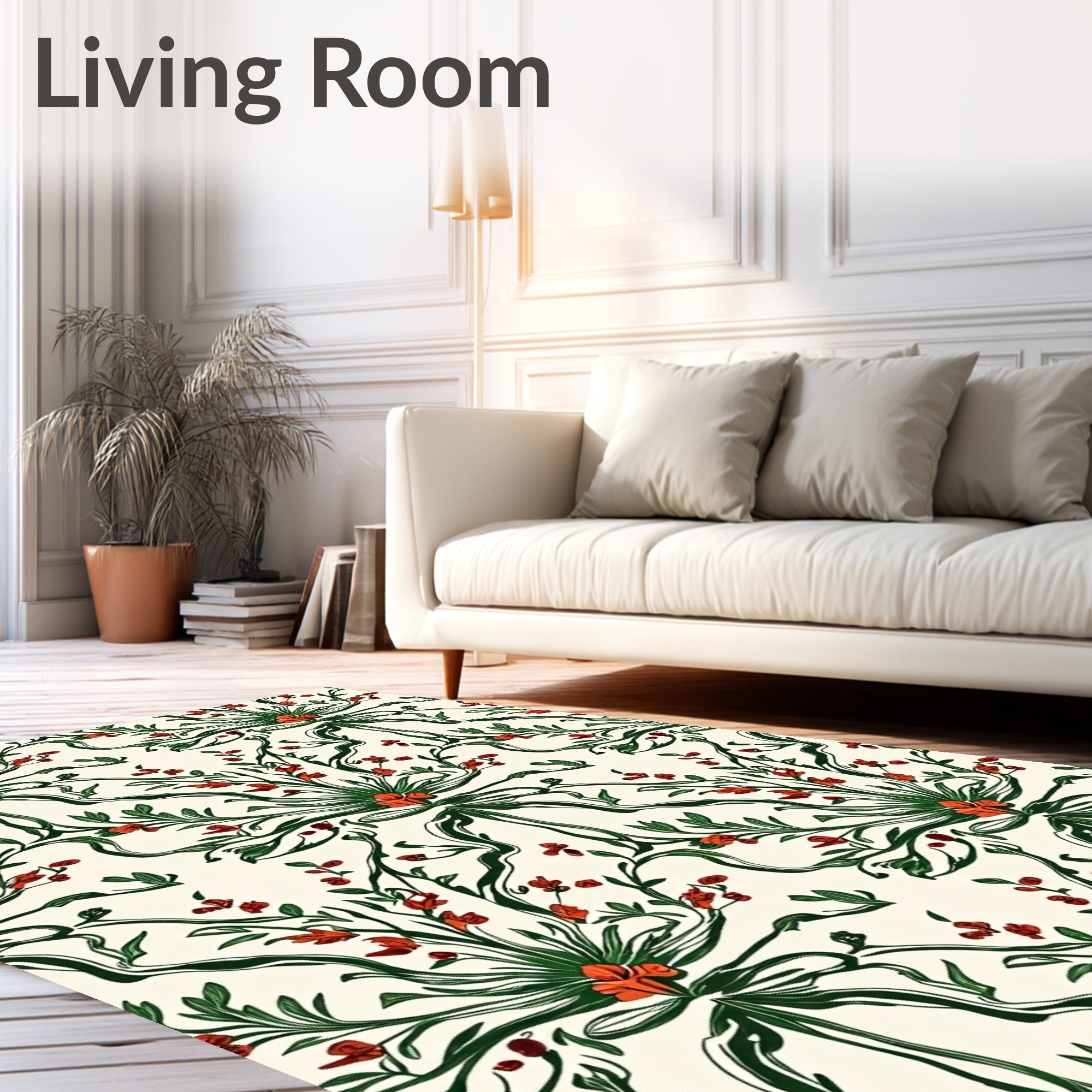 Whimsical Red Floral Ribbon Vines Rug