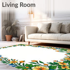 Yellow Blue Floral Border Arrangement Rug