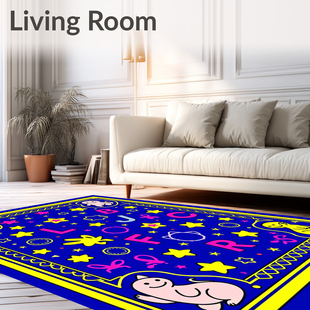 Blue Cosmic Alphabet Star Medallion Rug