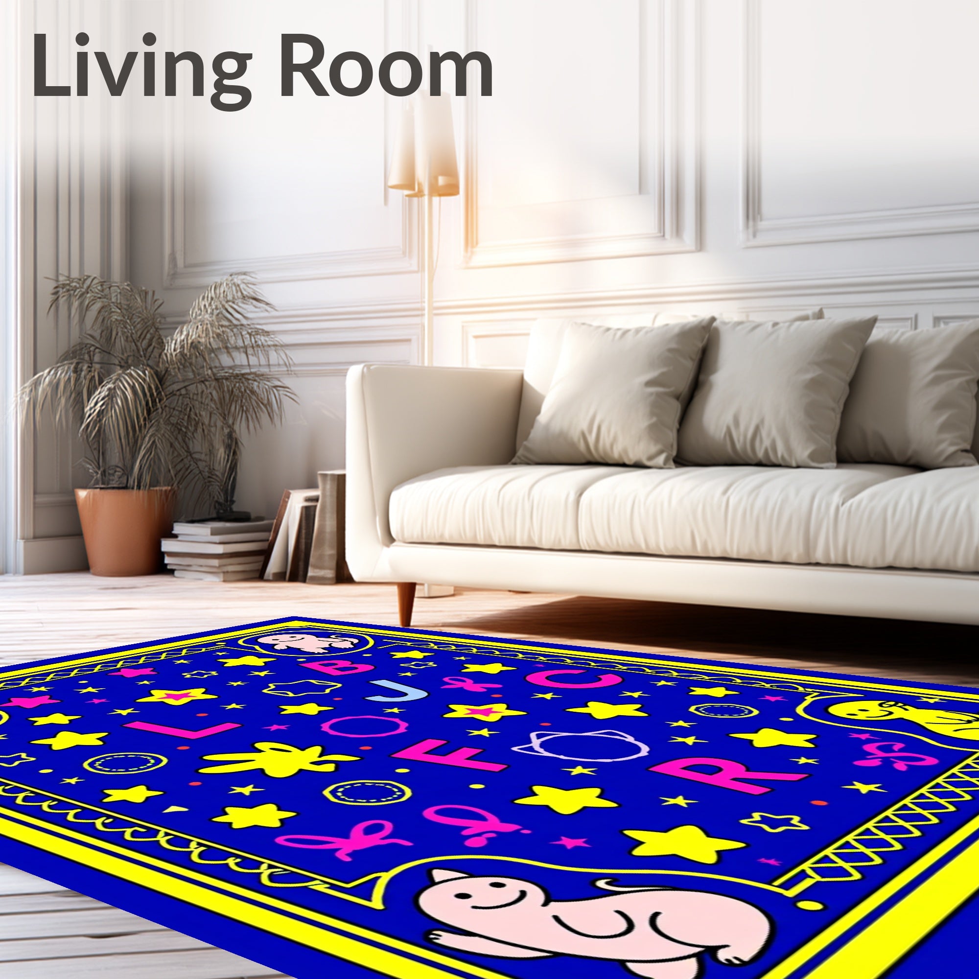 Blue Cosmic Alphabet Star Medallion Rug