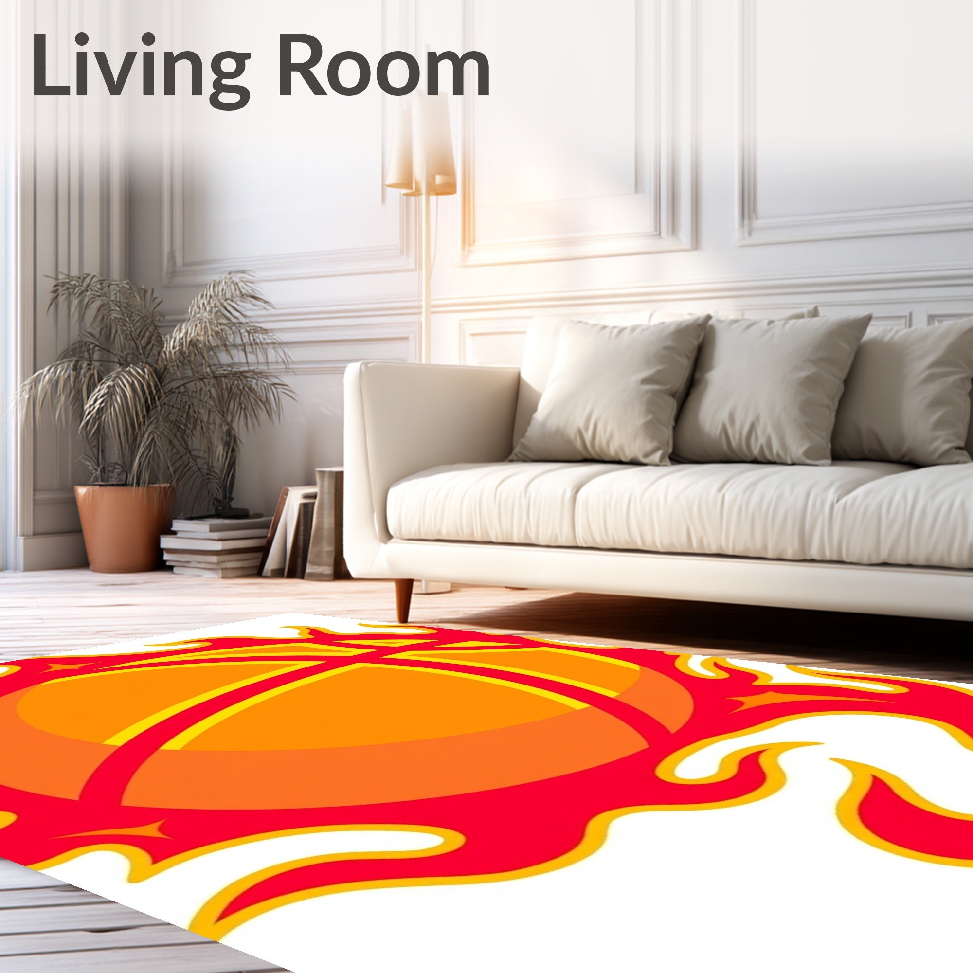 Flaming Basketball Fire Graphic Rug