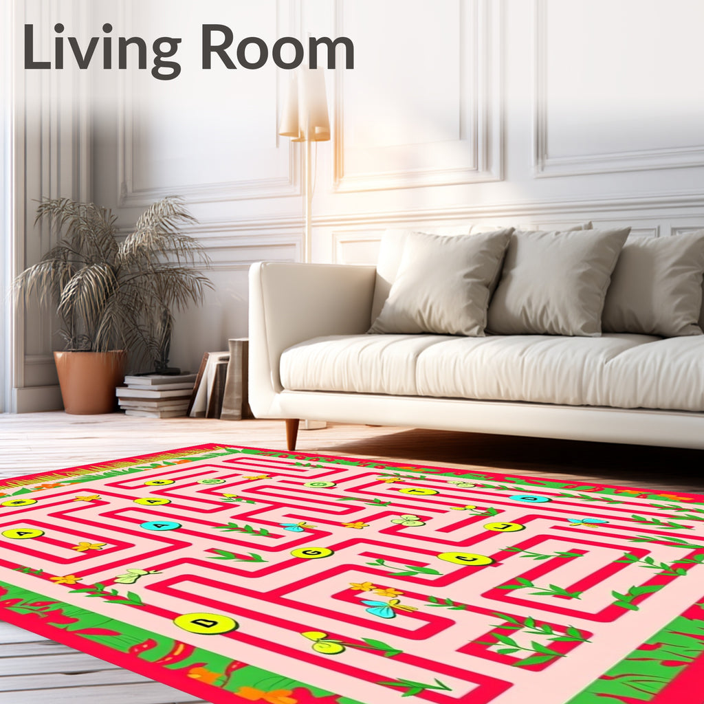 Whimsical Garden Maze Butterflies and Flowers Rug