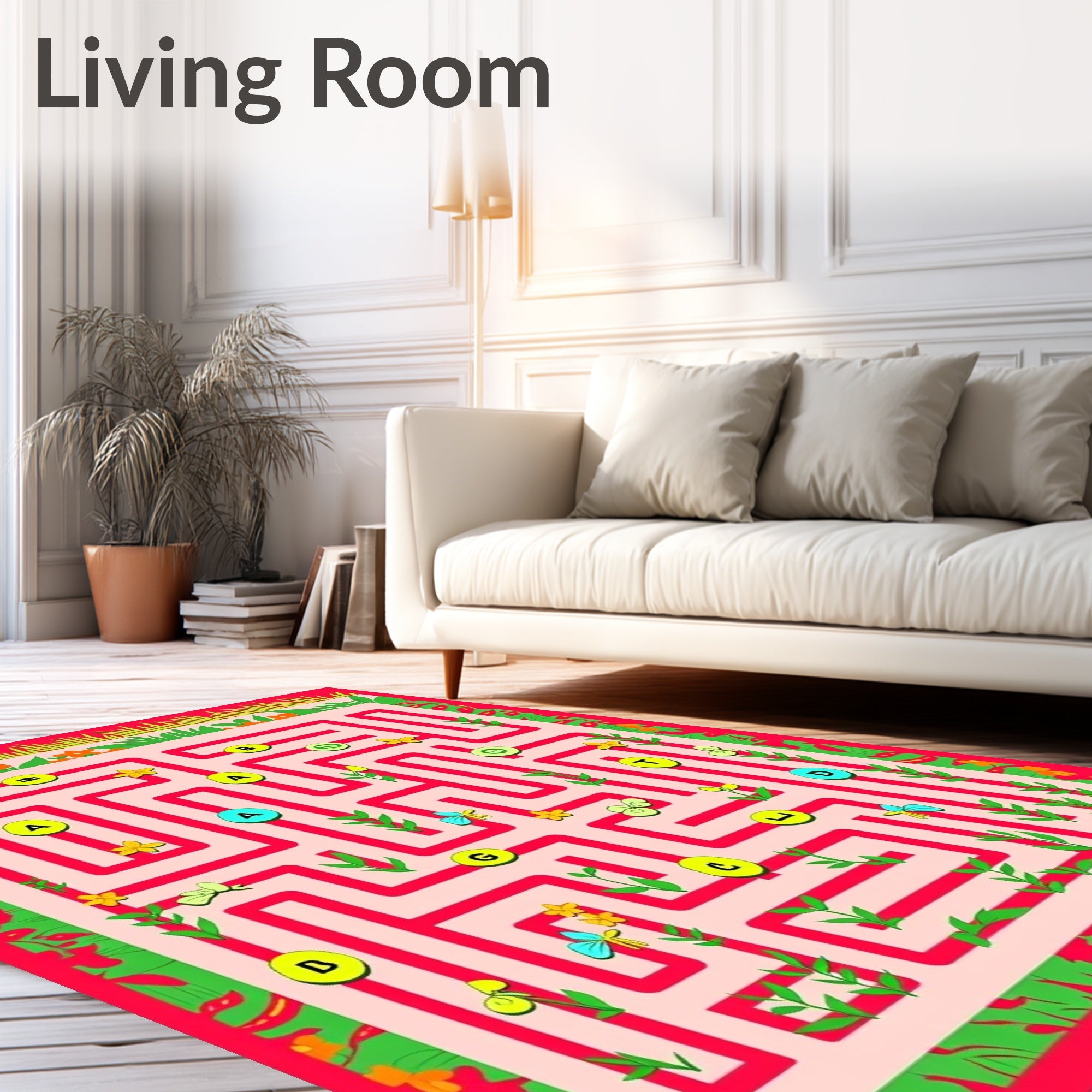 Whimsical Garden Maze Butterflies and Flowers Rug
