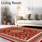 Rich Crimson Golden Scroll Medallion Rug