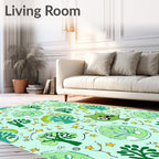 Whimsical Green Nature Bear Trees Stars Rug