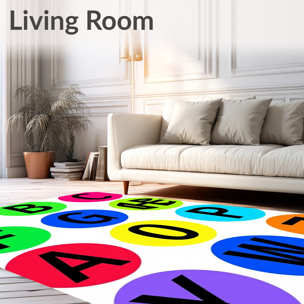 Alphabet Circles Vibrant Primary Colors Rug