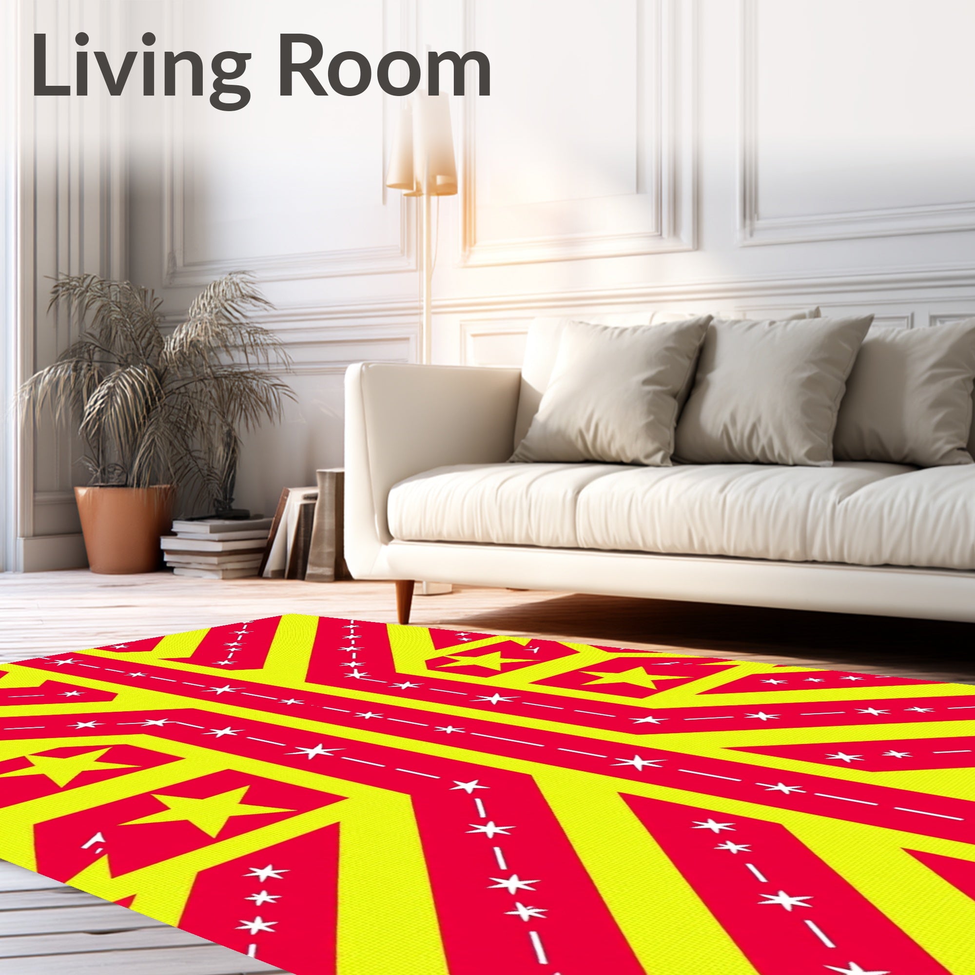 Bold Yellow Red Starburst Rays Rug