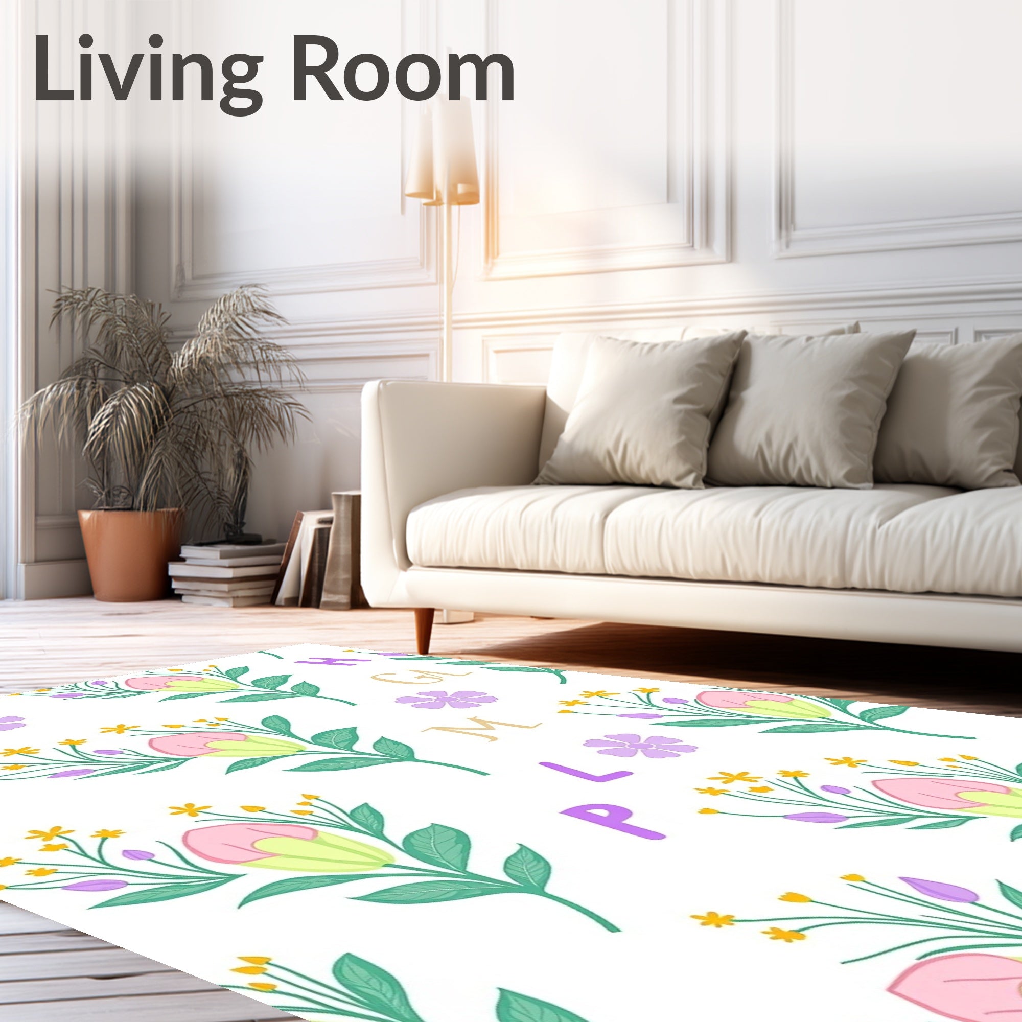 Pastel Floral Alphabet Garden Rug