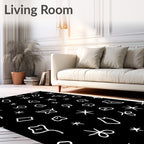 Abstract Black White Scattered Shapes Rug