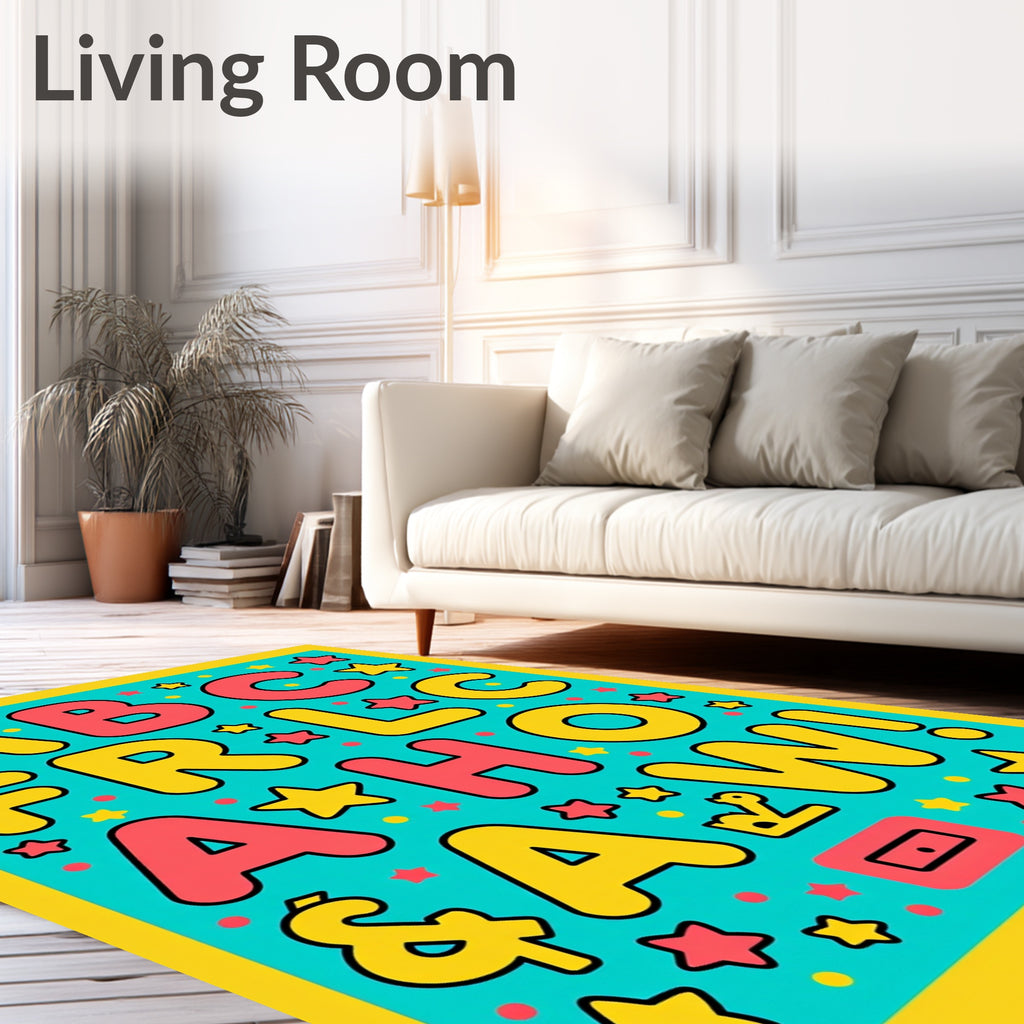Playful Alphabet Stars Aqua Rug