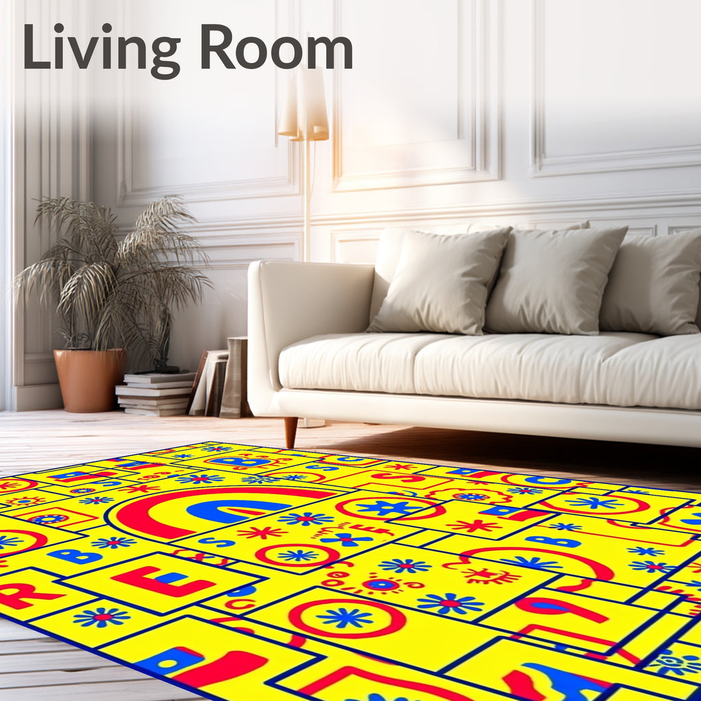 Primary Yellow Red Blue Abstract Collage Rug