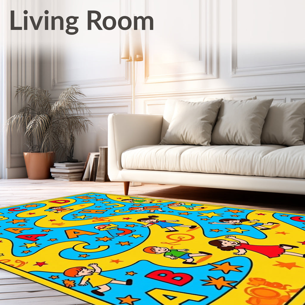 Alphabet Children Yellow Blue Playful Rug