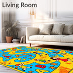 Alphabet Children Yellow Blue Playful Rug