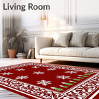 Crimson Snowflakes Evergreen Forest Border Rug