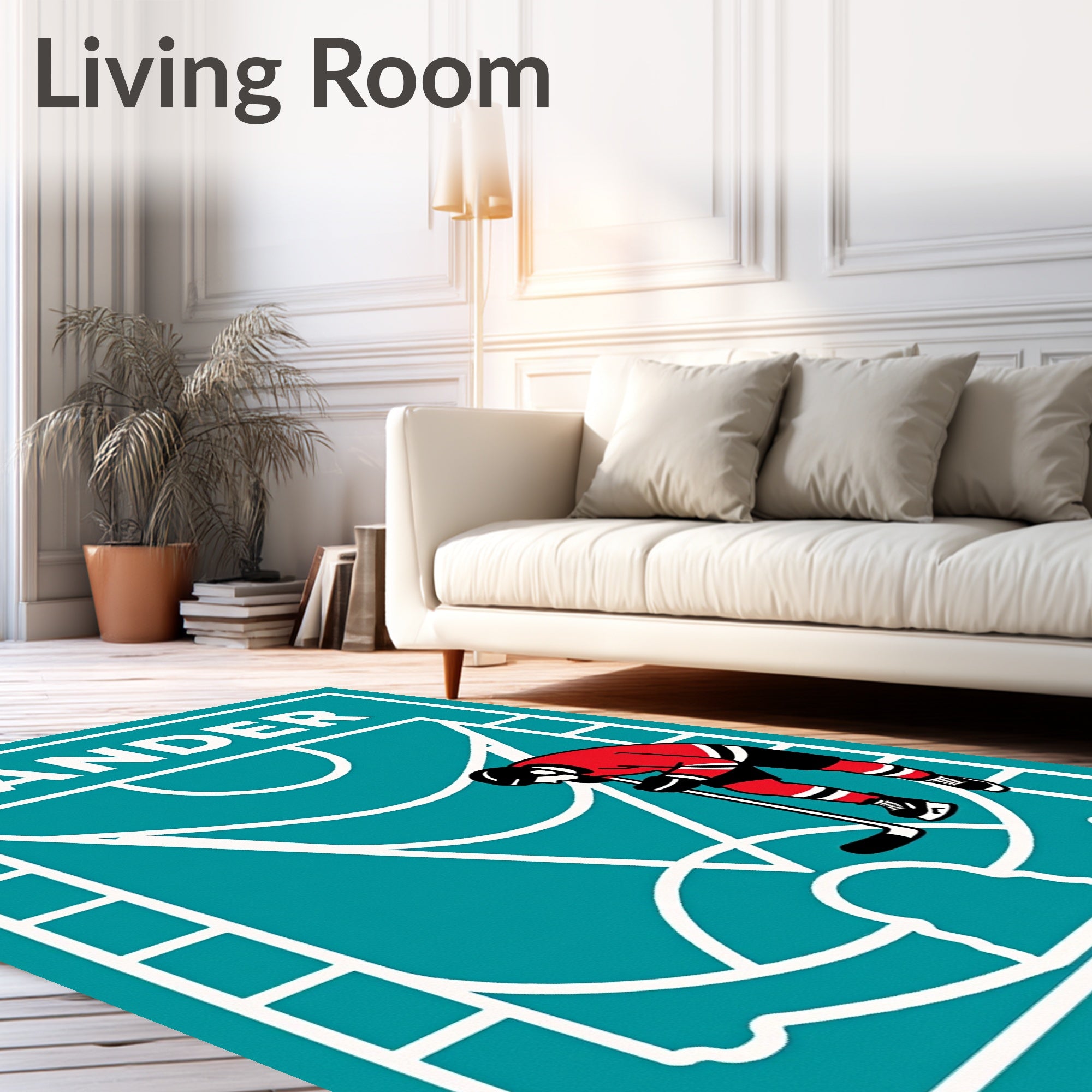 Hockey Player Red Ice Court Art Rug