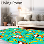 Cute Orange Raccoon Turquoise Leafy Garden Rug